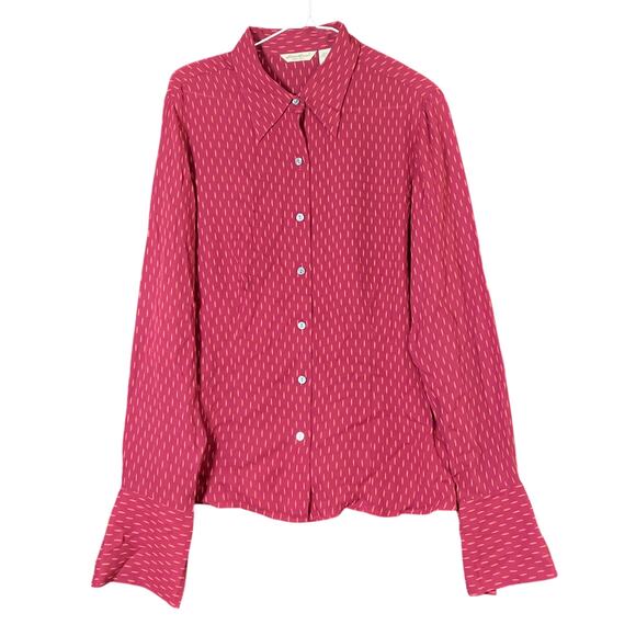 Eddie Bauer Womens Blouse Red Orange 100% Silk Button Down Long Sleeve Tall L - Picture 1 of 13